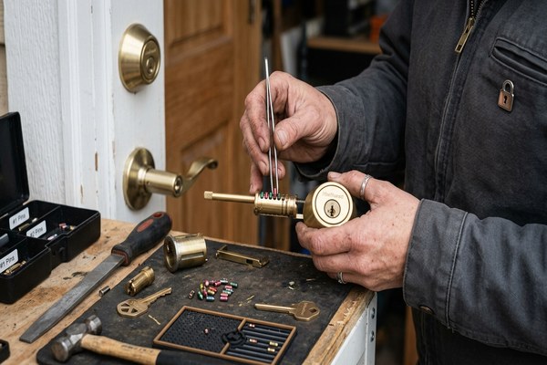 Locksmith rekeying lock cylinder at Santa Clara residence